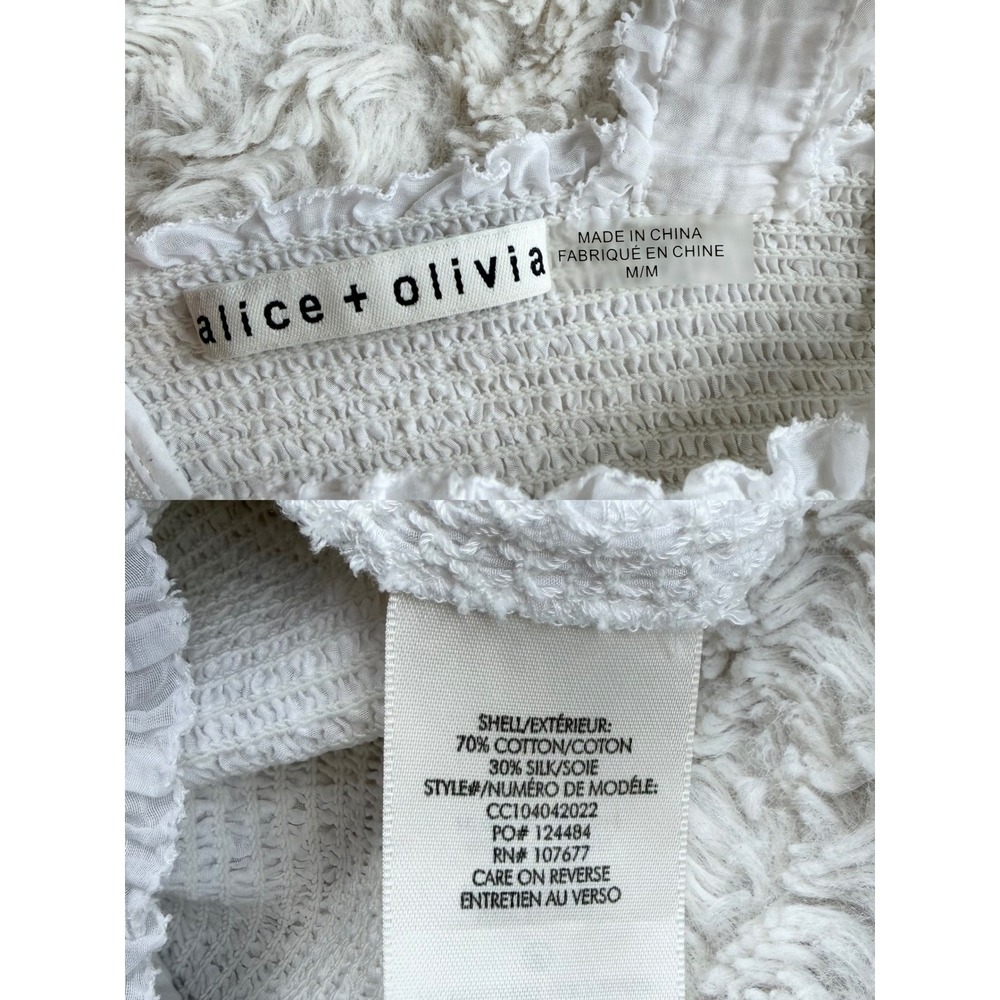 Alice + Olivia White Smocked Cotton Silk Ruffle Crop Top Sleeveless Tank Cami M - Picture 4 of 14